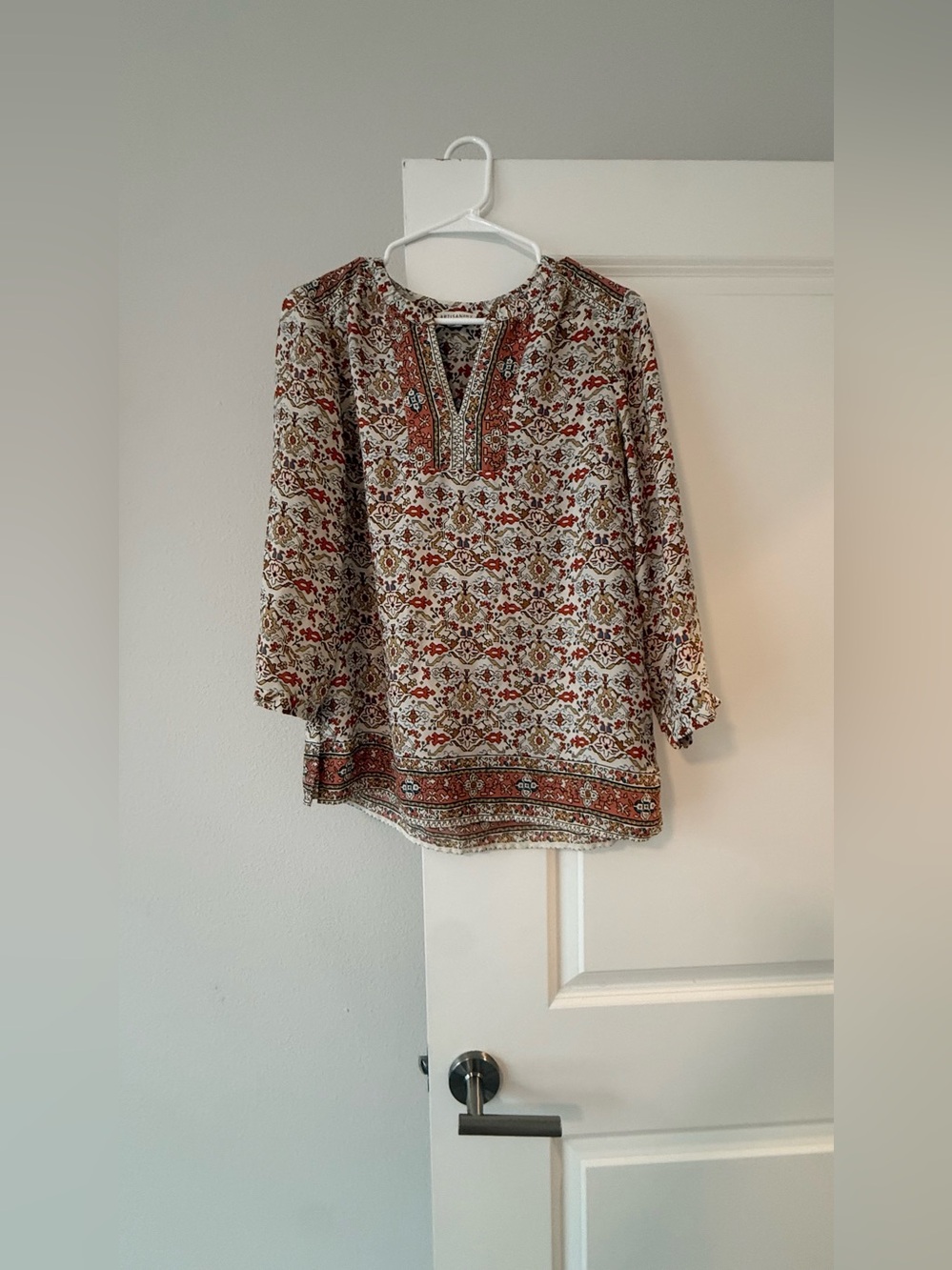 Artisan Ny Cream Tunic with Rust Floral Border